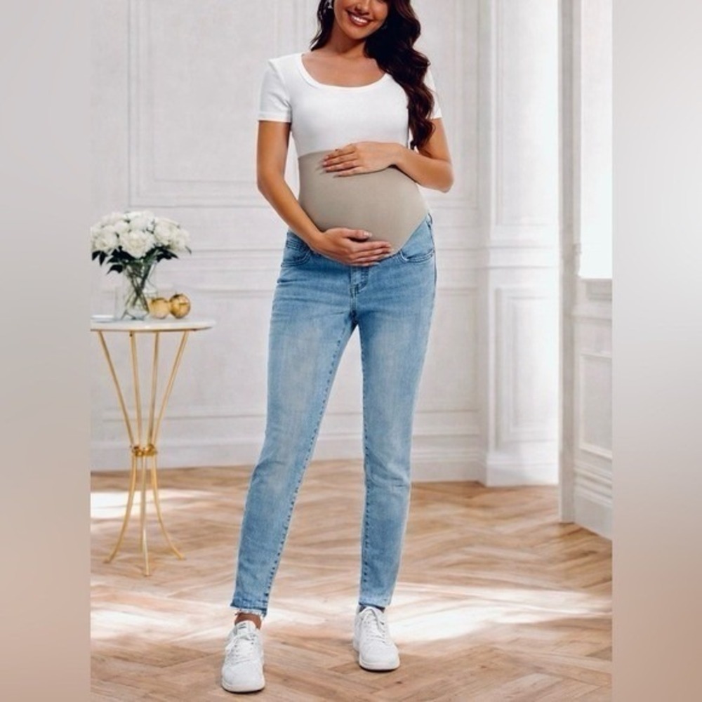 a:glow Maternity Full Belly Panel Blue Jeggings Jeans